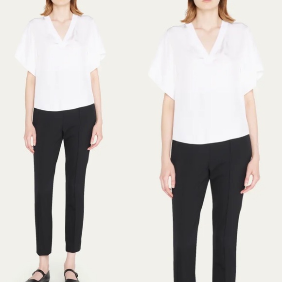 Vince Tops - Vince silk cream short sleeve double v-neck blouse